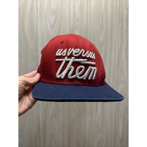 US Versus Them Snapback Hat Red Blue Embroidered Logo One Size Trucker Hat